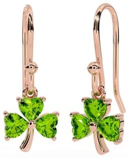 Peridot Rose Gold Silver Shamrock Dangle Earrings