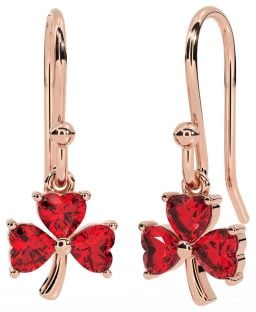 Ruby Rose Gold Silver Shamrock Dangle Earrings