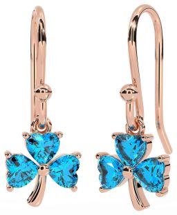 Topaz Rose Gold Silver Shamrock Dangle Earrings