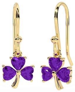 Amethyst Gold Silver Shamrock Dangle Earrings