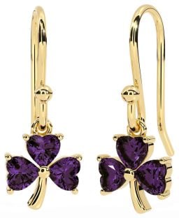 Alexandrite Gold Silver Shamrock Dangle Earrings