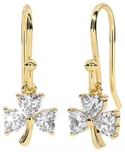 Diamond Gold Silver Shamrock Dangle Earrings