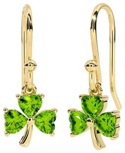 Peridot Gold Silver Shamrock Dangle Earrings