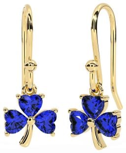 Sapphire Gold Silver Shamrock Dangle Earrings