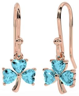 Aquamarine Rose Gold Shamrock Dangle Earrings