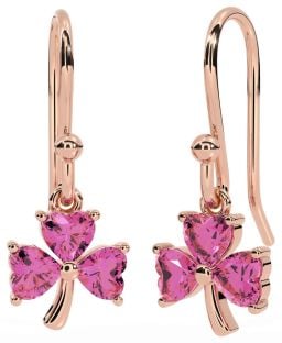 Pink Tourmaline Rose Gold Shamrock Dangle Earrings