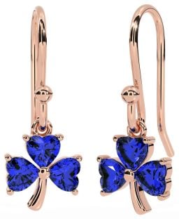 Sapphire Rose Gold Shamrock Dangle Earrings