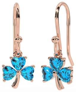 Topaz Rose Gold Shamrock Dangle Earrings