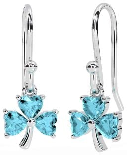 Aquamarine Silver Shamrock Dangle Earrings