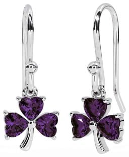 Alexandrite Silver Shamrock Dangle Earrings