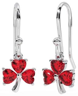 Ruby Silver Shamrock Dangle Earrings