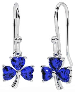 Sapphire Silver Shamrock Dangle Earrings