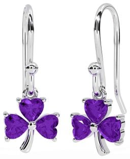 Amethyst White Gold Shamrock Dangle Earrings