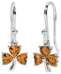 Citrine White Gold Shamrock Dangle Earrings