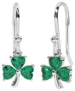 Emerald White Gold Shamrock Dangle Earrings