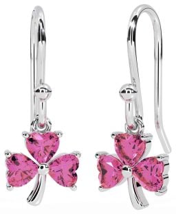 Pink Tourmaline White Gold Shamrock Dangle Earrings