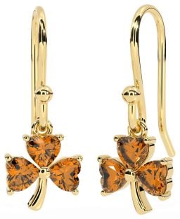 Citrine Or Trèfle Pendre Des boucles d'oreilles