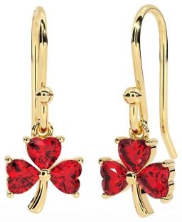 Ruby Gold Shamrock Dangle Earrings