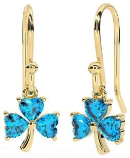 Topaz Gold Shamrock Dangle Earrings