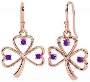 Amethyst Rose Gold Silver Shamrock Dangle Earrings