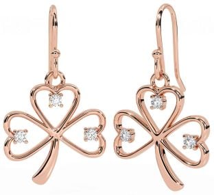 Diamond Rose Gold Silver Shamrock Dangle Earrings