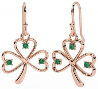 Emerald Rose Gold Silver Shamrock Dangle Earrings