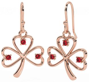 Ruby Rose Gold Silver Shamrock Dangle Earrings