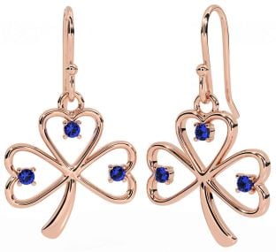 Sapphire Rose Gold Silver Shamrock Dangle Earrings