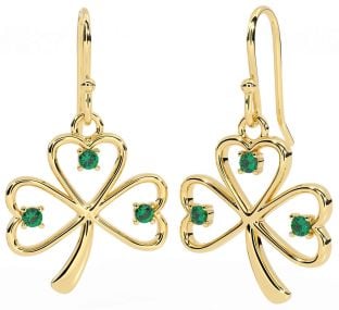 Emerald Gold Silver Shamrock Dangle Earrings