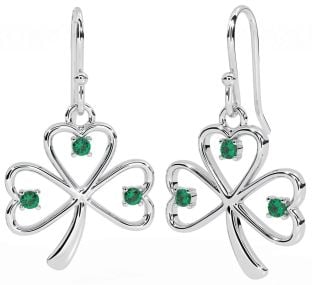 Emerald Silver Shamrock Dangle Earrings