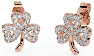 Diamond Rose Gold Silver Shamrock Stud Earrings