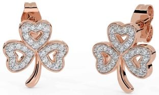 Diamond Rose Gold Shamrock Stud Earrings