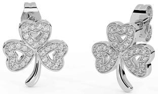 Diamond Silver Shamrock Stud Earrings