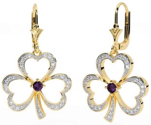 Diamond Alexandrite Gold Silver Shamrock Dangle Earrings