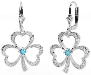 Diamant Bleu vert Argent Trèfle Pendre Des boucles d'oreilles