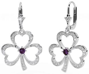 Diamant argint alexandrit Cercei Shamrock Dangle