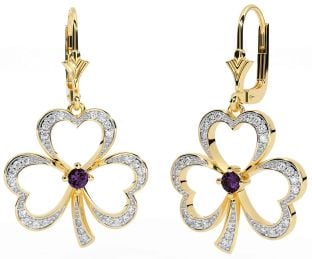 Diamond Alexandrite Gold Shamrock Dangle Earrings