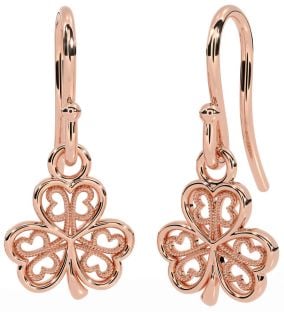 Rose Gold Silver Shamrock Dangle Earrings