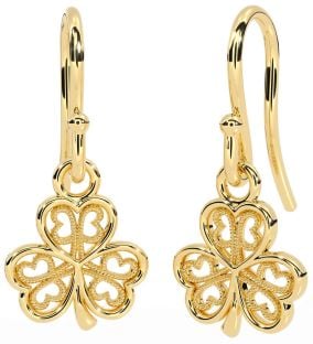 Gold Silver Shamrock Dangle Earrings