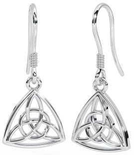 White Gold Celtic Trinity Knot Dangle Earrings