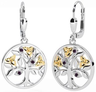 Alexandrite Gold Silver Celtic Tree of Life Trinity Knot Dangle Earrings