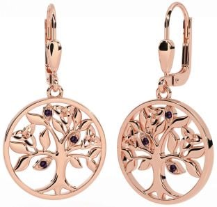 Alexandrite Rose Gold Silver Celtic Tree of Life Trinity Knot Dangle Earrings