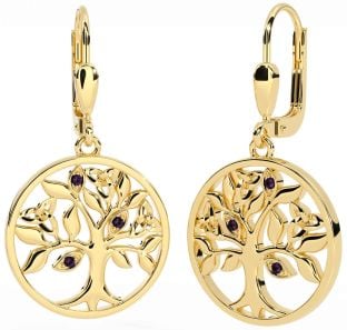 Alexandrite Gold Silver Celtic Tree of Life Trinity Knot Dangle Earrings