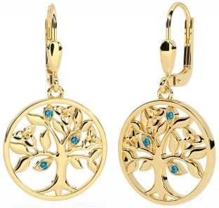 Topaz Gold Silver Celtic Tree of Life Trinity Knot Dangle Earrings