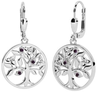 Alexandrite Silver Celtic Tree of Life Trinity Knot Dangle Earrings