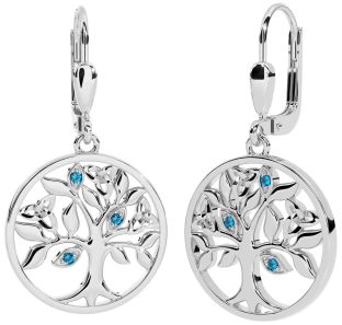 Topaz Silver Celtic Tree of Life Trinity Knot Dangle Earrings