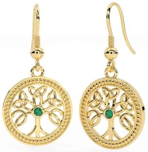 Emerald Gold Silver Celtic Tree of Life Trinity Knot Dangle Earrings