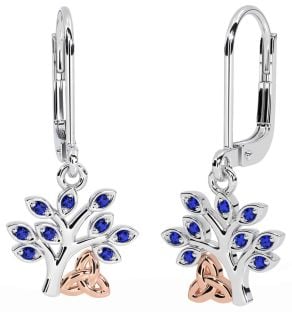 Saphir Rose Or Argent celtique Arbre de Vie Trinité Noeud Pendre Des boucles d'oreilles