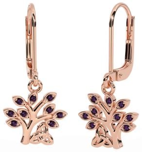 Alexandrite Rose Gold Silver Celtic Tree of Life Trinity Knot Dangle Earrings