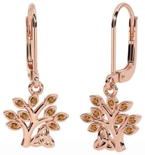 Citrin Rose Gold Arborele vieții celtic argintiu Cercei Trinity Knot Dangle